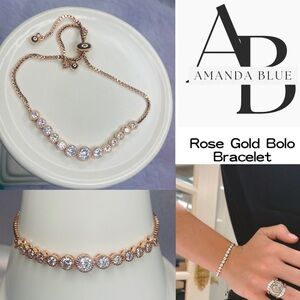 18kt Rose Gold Graduated CZ Crystal Bolo Slider Bracelet